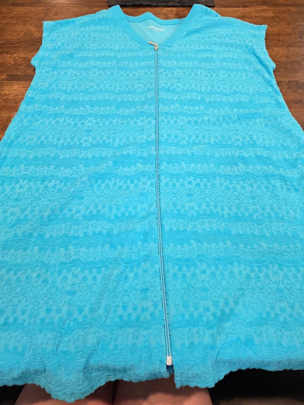 Stan Herman Turquoise Full Zip Terry Cloth Robe Cover-Up Large - Picture 4 of 10